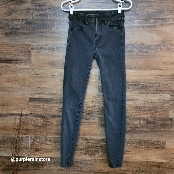 American Eagle Jeans 2 L Jegging Next Level Stretch Hi Rise Black Wash Denim - Picture 1 of 13